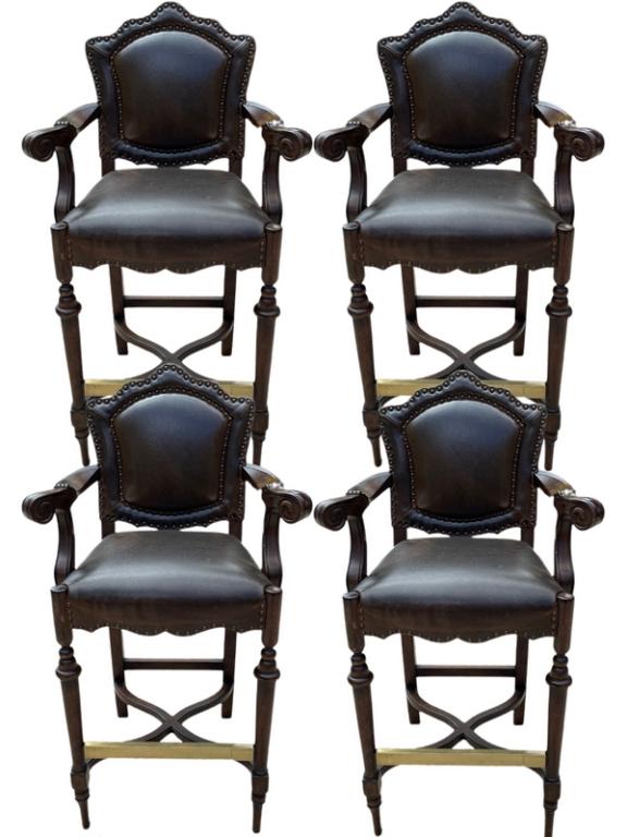 SET OF 4 GAMEROOM STYLE LEATHER  BAR STOOLS 48" (1 of 7)