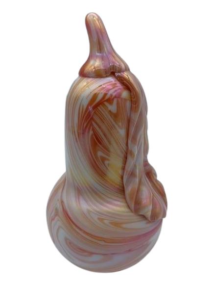 COOL VINTAGE ORANGE SWIRL GIBSON GLASS PEAR 1976: COOL VINTAGE ORANGE SWIRL GIBSON GLASS PEAR 1976 - Beautiful Iridescent Orange and White- Over 5.5" Tall- Good Used Condition Consistent with Age (See Photos)