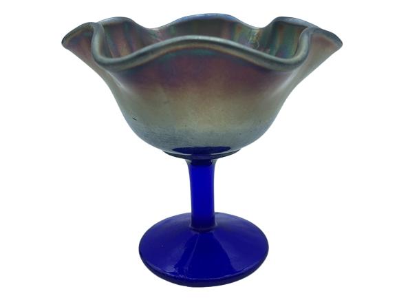 VINTAGE FENTON STYLE COBALT PEACOCK COMPOTE BOWL (1 of 4)