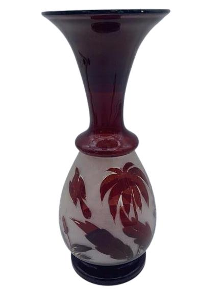 BOHEMIAN CUT TO CLEAR CRANBERRY FLARED VASE (1 of 4)