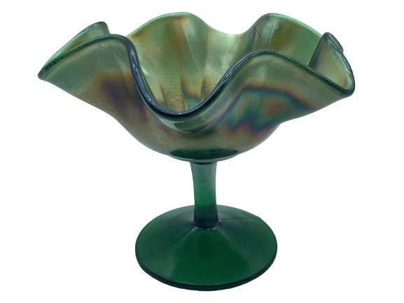 VINTAGE FENTON STYLE GREEN PEACOCK COMPOTE DISH (1 of 4)