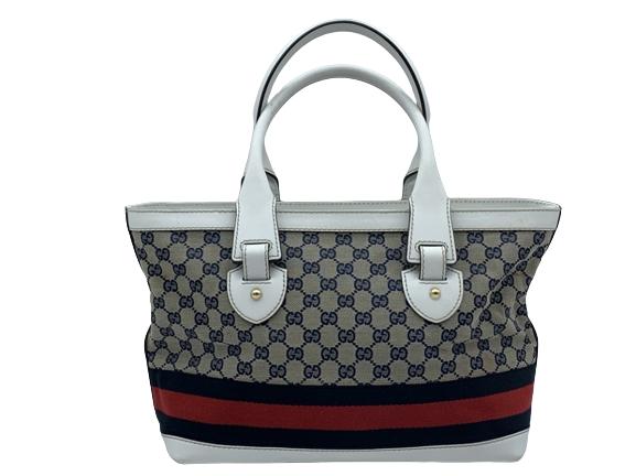 GUCCI WEB HERITAGE BEIGE/WHITE/ NAVY/RED TOTE (1 of 3)