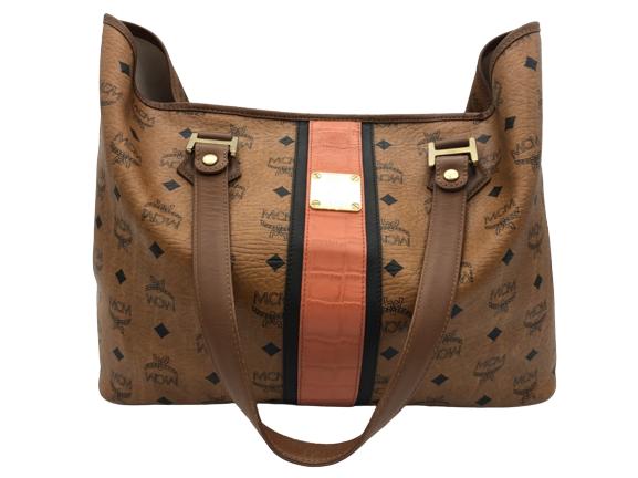 MCM COGNAC VISETOS CROC EMBOSSED SHOPPING TOTE (1 of 3)