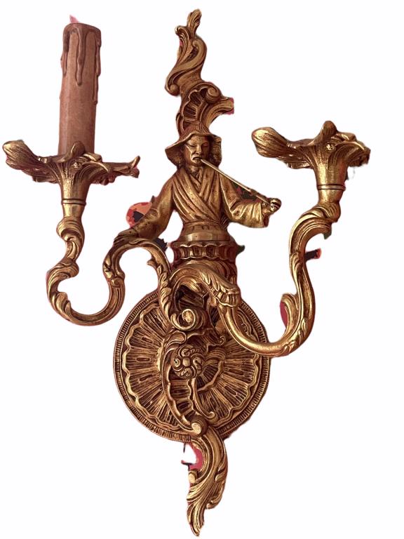 CHINOSERIE  VTG GOLD GILTED MALE FIGURINE SCONCE (1 of 6)