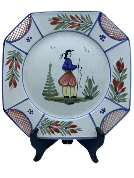 VINTAGE FRENCH FAIENCE MALE OCTOGON QUIMPER PLATE (1 of 4)