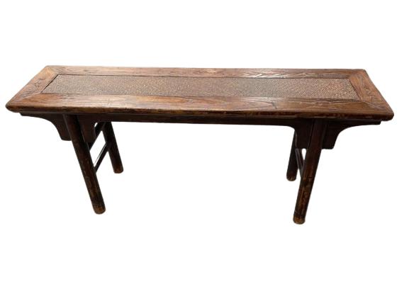 INDONESIAN WOOD BENCH WUTH RATTAN SEAT 44" (1 of 6)