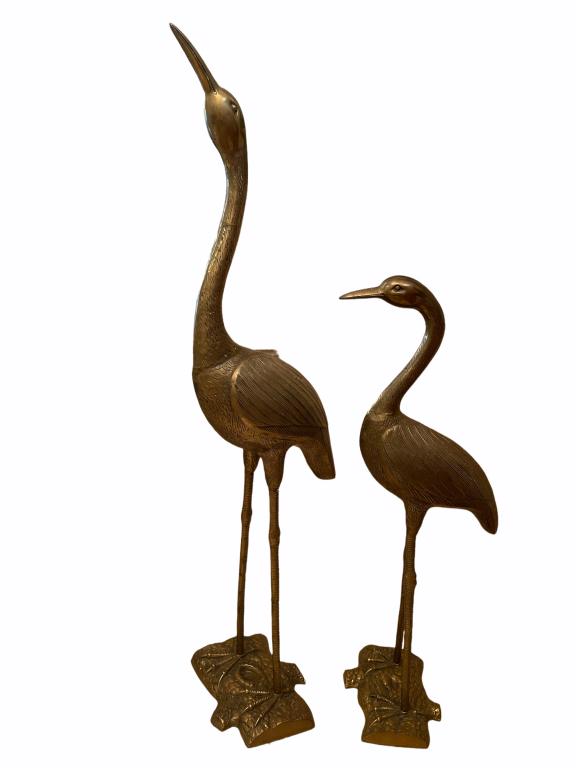 LARGE PAIR OF HEAVY BRASS CRANES  64" & 36" (1 of 1)