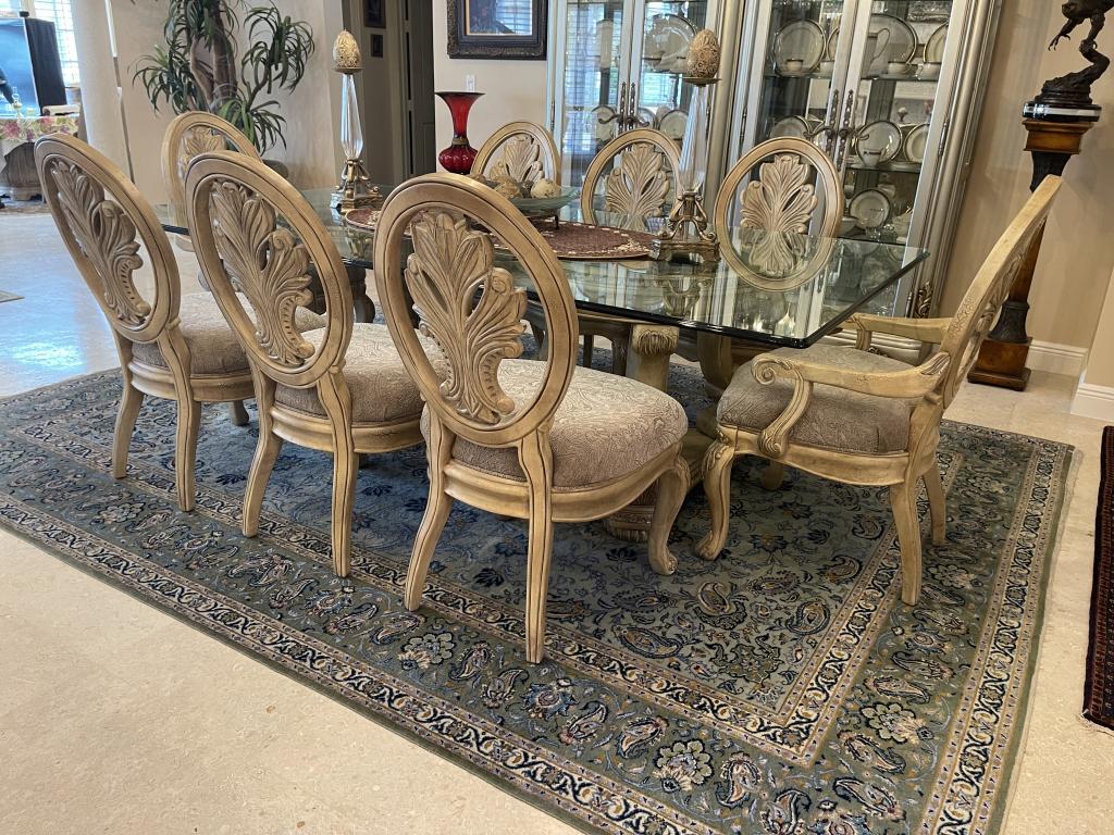 DESIGNER GLASS TOP DUAL PEDESTAL DINING ROOM TABLE (1 of 6)