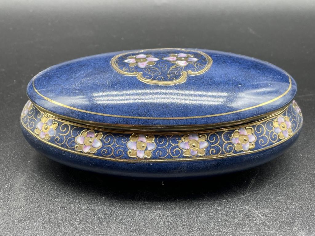 VTG BOMBAY COBALT & GOLD HAND PAINTED TRINKET BOX (1 of 5)