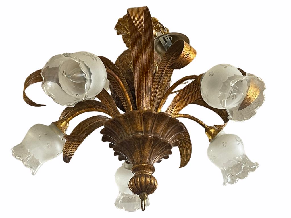 VINTAGE 6 LIGHT PINEAPPLE PALM FROND MAISON JANSEE (1 of 2)