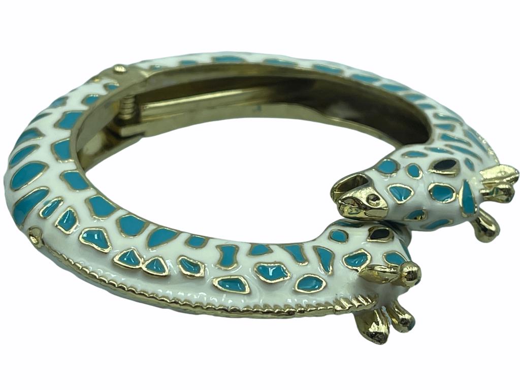 TEAL AND WHITE VTG  GIRAFFE HINGED BRACELET (1 of 3)