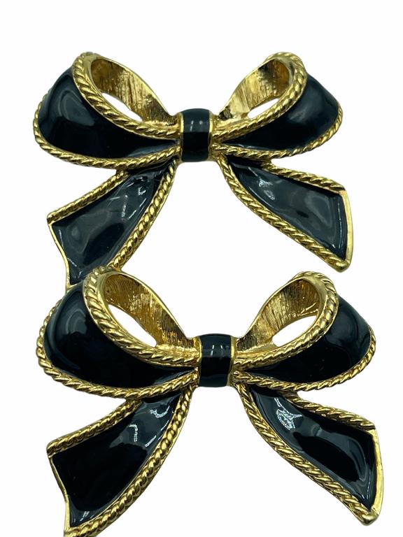 VTG PAIR KENNETH J LANE BLACK/GOLD RIBBON BROOCHES (1 of 6)