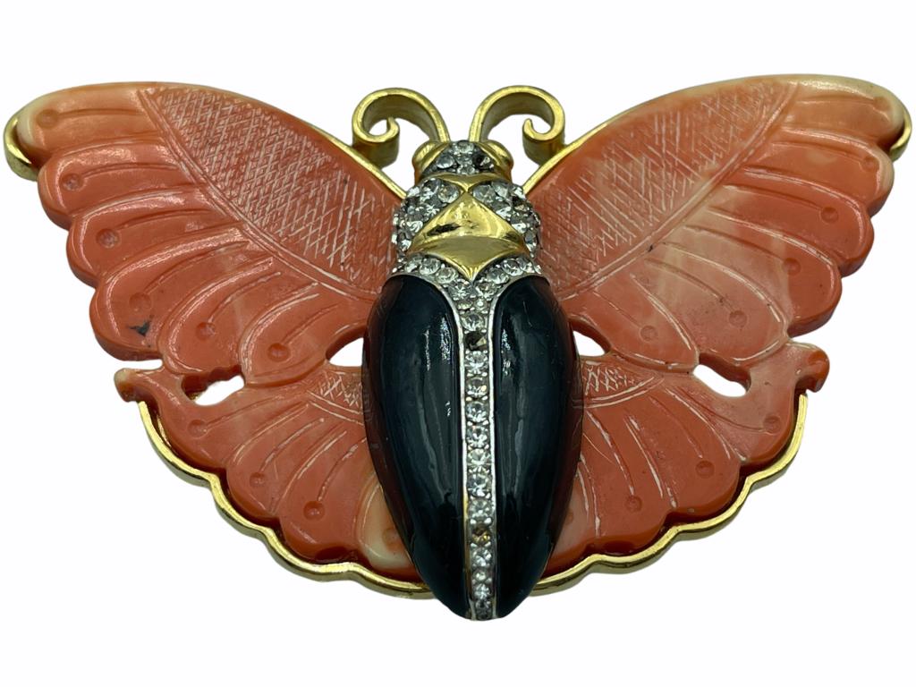 VTG KENNETH JAY LANG BUTTERFLY BROOCH: VTG KENNETH JAY LANG BUTTERFLY BROOCH -SEE ALL PICTURES - MISSING SOME RHINESTONES