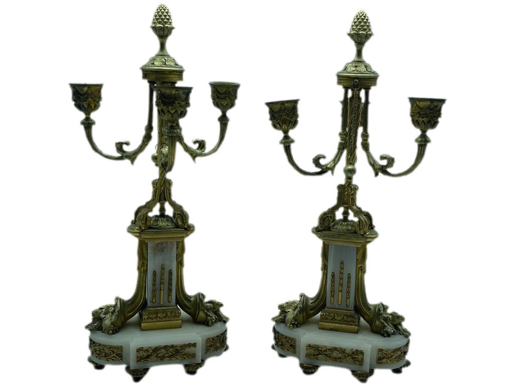 PAIR  OF VINTAGE MARBLE & ONYX CANDELABRAS (1 of 6)