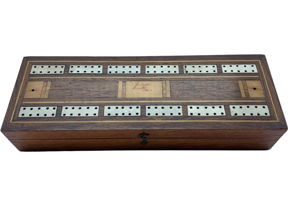 ANTIQUE WOODEN CRIBBAGE CARD GAME BOX (1 of 4)