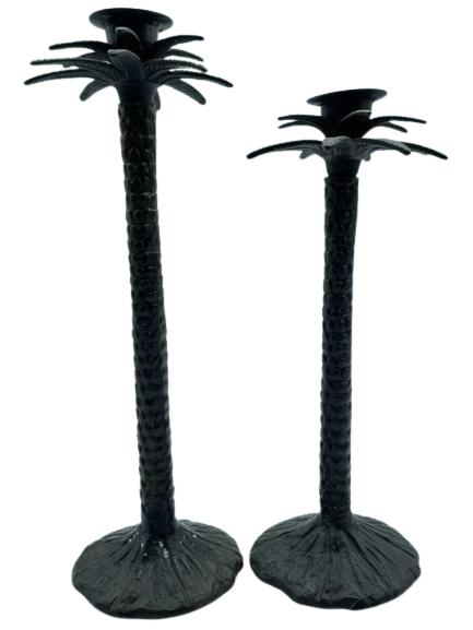 PAIR OF VINTAGE BRONZE PALM TREE CANDLESTICKS 19" (1 of 8)