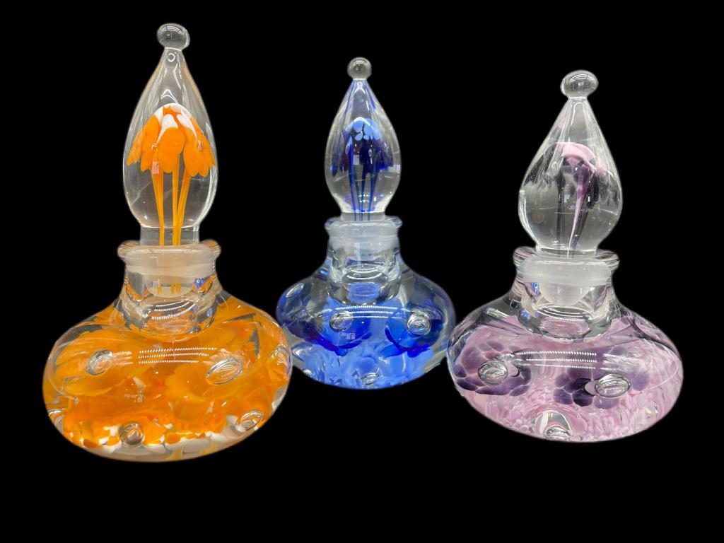 SET OF 3 MID MOD MURANO GLASS PERFUME DECANTERS 6" (1 of 6)