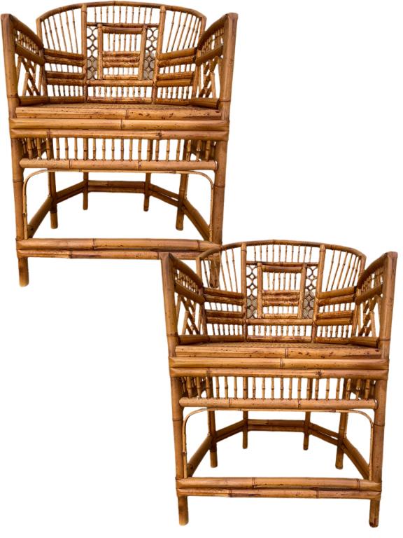 PAIR OF BRIGHTON MID CENTURY WICKER RATTAN CHAIRS (1 of 12)