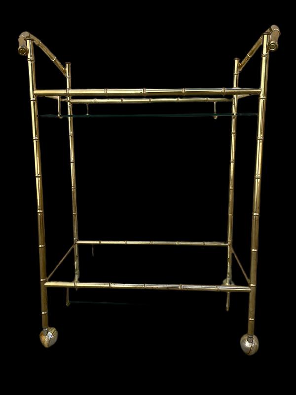 VINTAGE BRASS & GLASS REGENCY STYLE BAR CART (1 of 6)