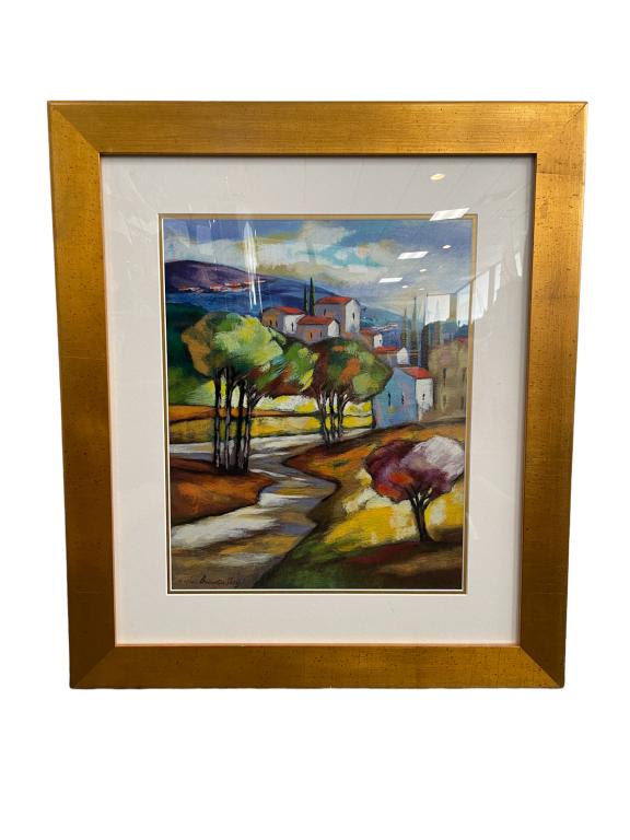 SLAVA BRODINSKY " GOING HOME" SERIGRAPH PRINT 29": SLAVA BRODINSKY " GOING HOME" SERIGRAPH PRINT | IMPRESSIONIST LANDSCAPE COUNTRYSIDE ART-25" X 29" APPROX TO FRAME-SIGNED AND NUMBERED 47/ 55 PP-BEAUTIFULLY FRAMED AND MATTED-VERY GOOD CONDITION, SEE P