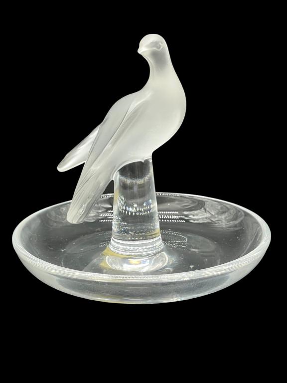 LALIQUE FRANCE CRYSTAL GLASS DOVE JEWELRY DISH 4" (1 of 5)