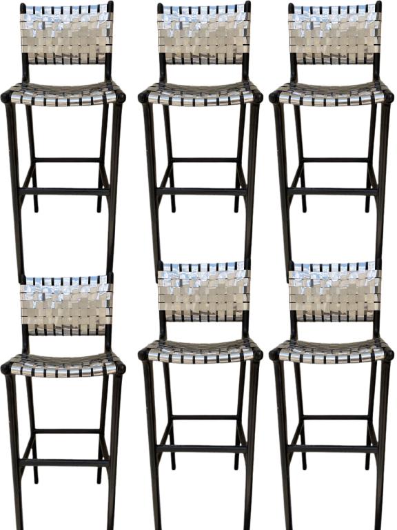 6 WOVEN ALUMINUM & WOOD DANISH MODERN BAR STOOLS (1 of 14)