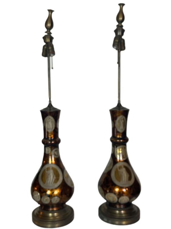 PR MID CENTURY GOLD REVERSE PAINTING LAMPS (1 of 4)