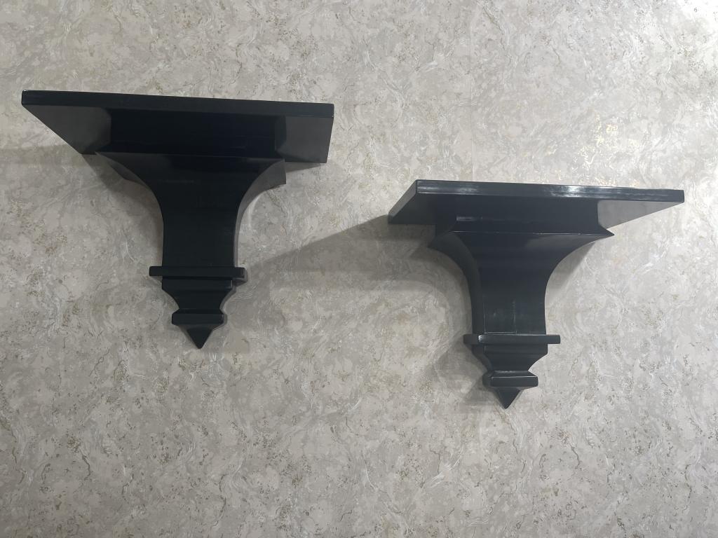 PAIR OF BLACK LACQUER STYLE WALL SCONCE SHELVES (1 of 2)