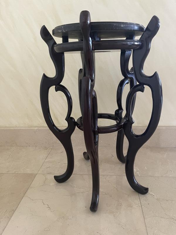 ASIAN STYLE BLACK LACQUER TABLE MARBLE TOP 24" (1 of 3)