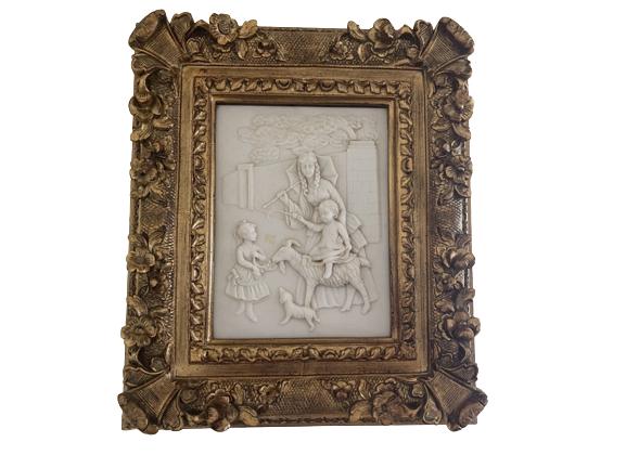 ALABASTER RELIEF FIGURAL ART W GILTWOOD FRAME 26" (1 of 5)