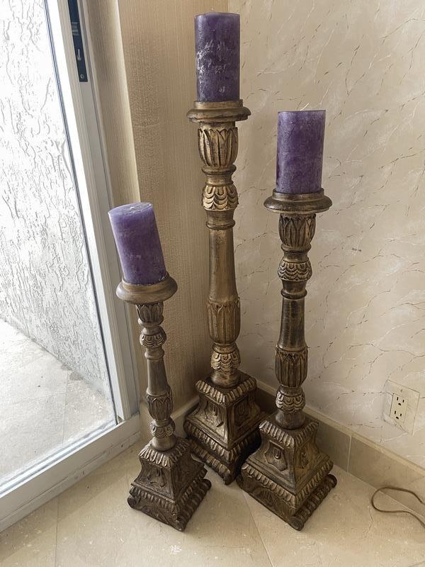 SET OF THREE LARGE BRASS CANDLE HOLDERS 35" (1 of 3)