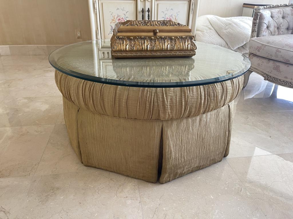 VINTAGE SWAG OTTOMAN TABLE W CUSTOM GLASS TOP 40" (1 of 4)