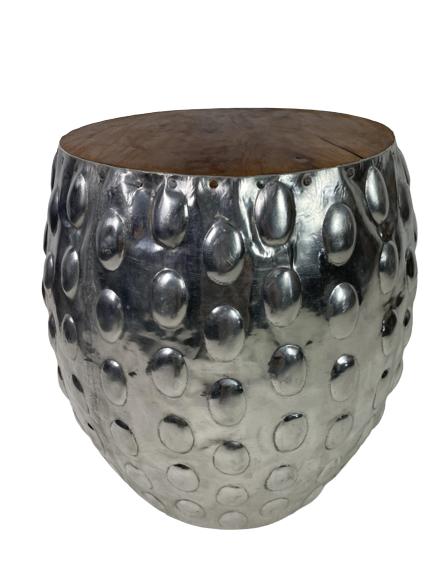 MEDITERRANEAN ALUMINUM & WOOD DRUM TABLE 18" (1 of 3)