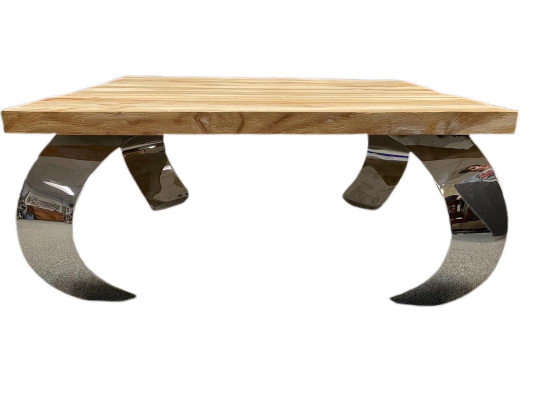 TEAK WOOD TOP VERDANA COFFEE TABLE W STEEL LEGS (1 of 6)