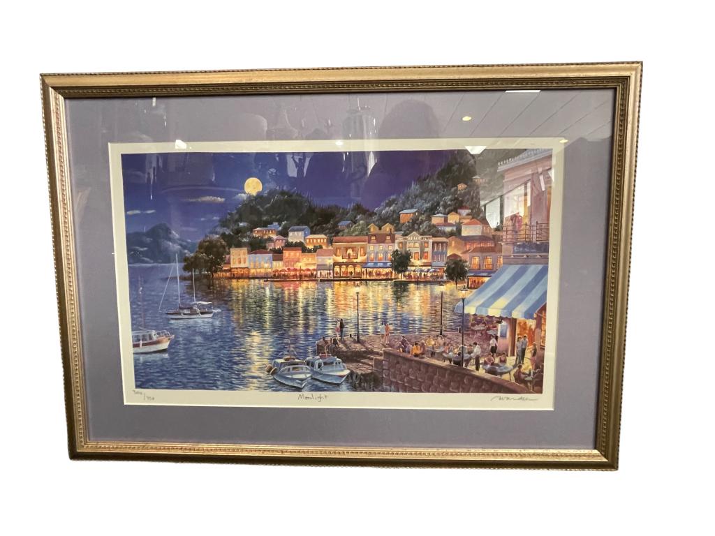 A. WARDEN "MOONLIGHT " FRAMED LANDSCAPE PRINT (1 of 6)