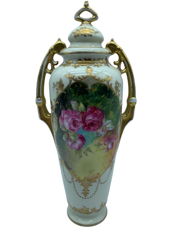 ANTIQUE AUSTRIAN VICTORIA FLORAL ROSES URN VASE (1 of 3)