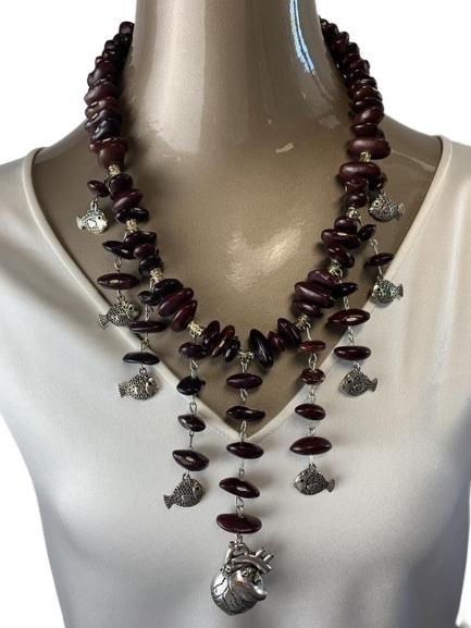 BEAN & SILVER TONE CHARM NECKLACE (1 of 4)