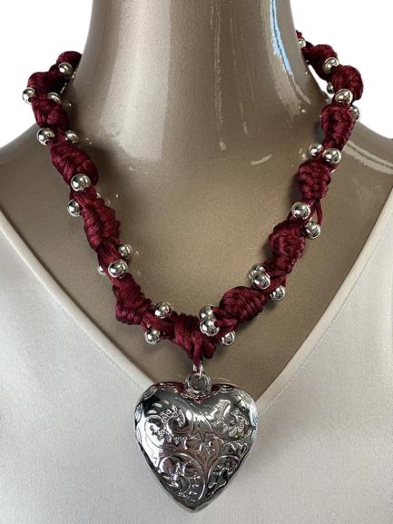 CRIMSON RED BRAIDED HEART NECKLACE (1 of 4)