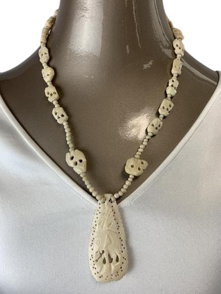 HANDMADE CARVED SEASHELL NECKLACE: CARVED SHELL ELEPHANT CHARM NECKLACE- Intricately Made from Natural Color Shells- Pearl Style Safety Clasp