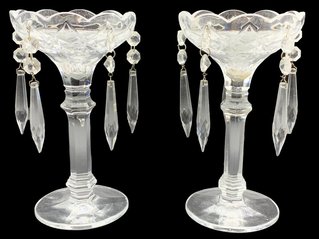 2 VINTAGE AUSTRIAN CUT LEAD CRYSTAL CANDLE HOLDERS: 2 VINTAGE AUSTRIAN CUT LEAD CRYSTAL CANDLE HOLDERS- Beautiful Cut Crystal Details- Very Good Pre-Owned Condition Wear Consistent with Age and Use (See Photos)- JB5322