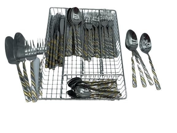 WALLACE SILVER AND GOLD SPIRAL FLATWARE: WALLACE SILVER AND GOLD SPIRAL FLATWARE -VERY GOOD PRE-OWNED CONDITION-INCLUDES SERVING PIECES