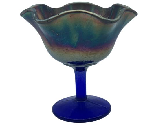 FENTON STYLE CARNIVAL GLASS WAVY COBALT COMPOTE (1 of 4)