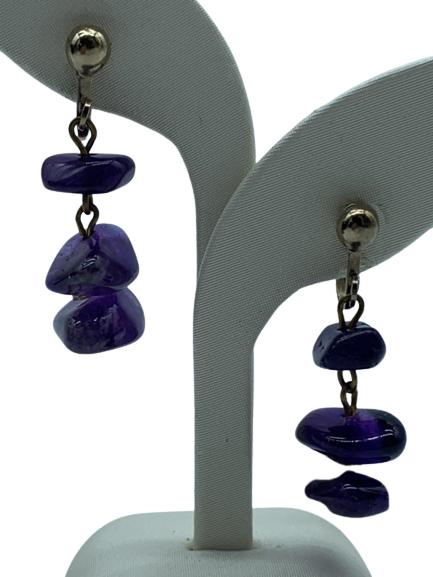AMETHYST STONE DANGLE CLIP EARRINGS (1 of 2)