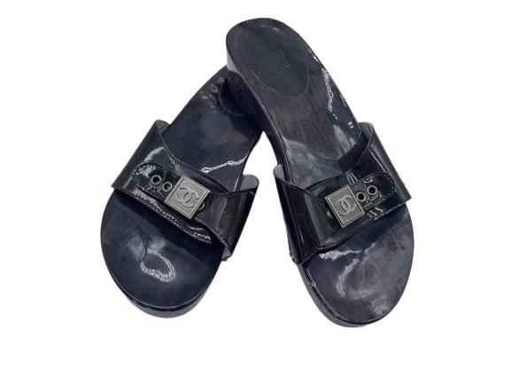 PAIR OF BLACK CHANEL SANDELS SZ 37 (1 of 6)