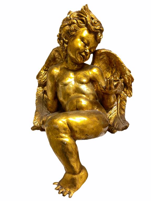 ADORABLE COMPOSITE GOLD GILTED SITTING CHERUB (1 of 1)