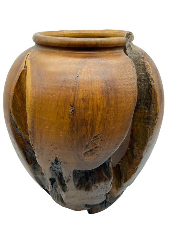 ORGANIC NATURAL TEAK WOOD PLANTER VASE 15.5" (1 of 8)