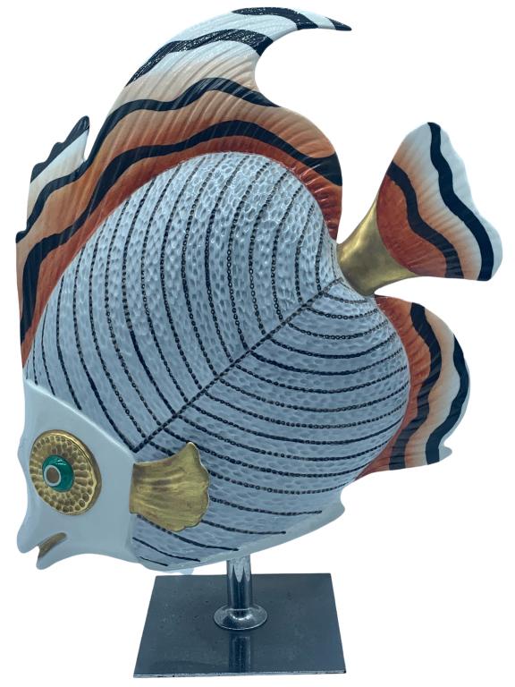 VTG OGGETTI MANGANI ART TROPICAL FISH SCULPTURE: VTG OGGETTI MANGANI ART TROPICAL FISH SCULPTURE- Rare Art by Mangani Oggetti- Made in Italy- Very Good Overall Condition Wear Consistent with Age and Use (See Photos)- JB5522
