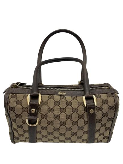 GUCCI BROWN MONOGRAMMED ABBEY BOSTON BAG: Gucci Abbey Boston Bag- Beige/Brown Canvas- Monogrammed Canvas- Brown Leather Straps- Gold Hardware- 29*16*11cm- 130942-002058ALL BAGS HAVE BEEN AUTHENTICATED - AAT5924