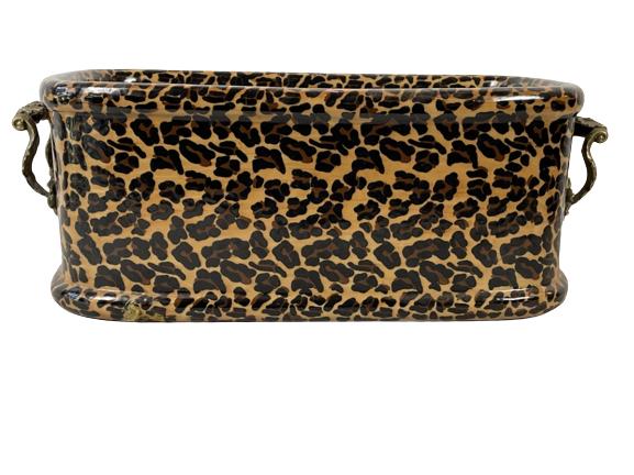 PORCELAIN & BRONZE LEOPARD PRINT PLANTER 19" (1 of 4)