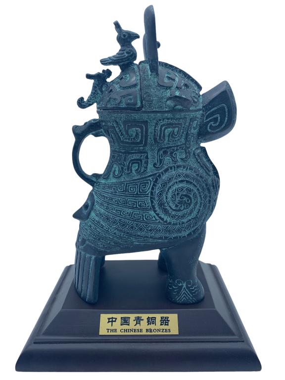 VINTAGE BRONZE PATINA OWL WINE VESSEL W CASE: VINTAGE BRONZE PATINA OWL WINE VESSEL W CASE- Includes Wooden Stand and Satin Lined Box- Very Good Overall Condition Wear Consistent with Age and Use (See Photos)- JB5622